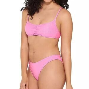 Ninety Nine Shirred Bralette Hi Leg V Waist Cheeky Bikini Swim Set Pink Shine M